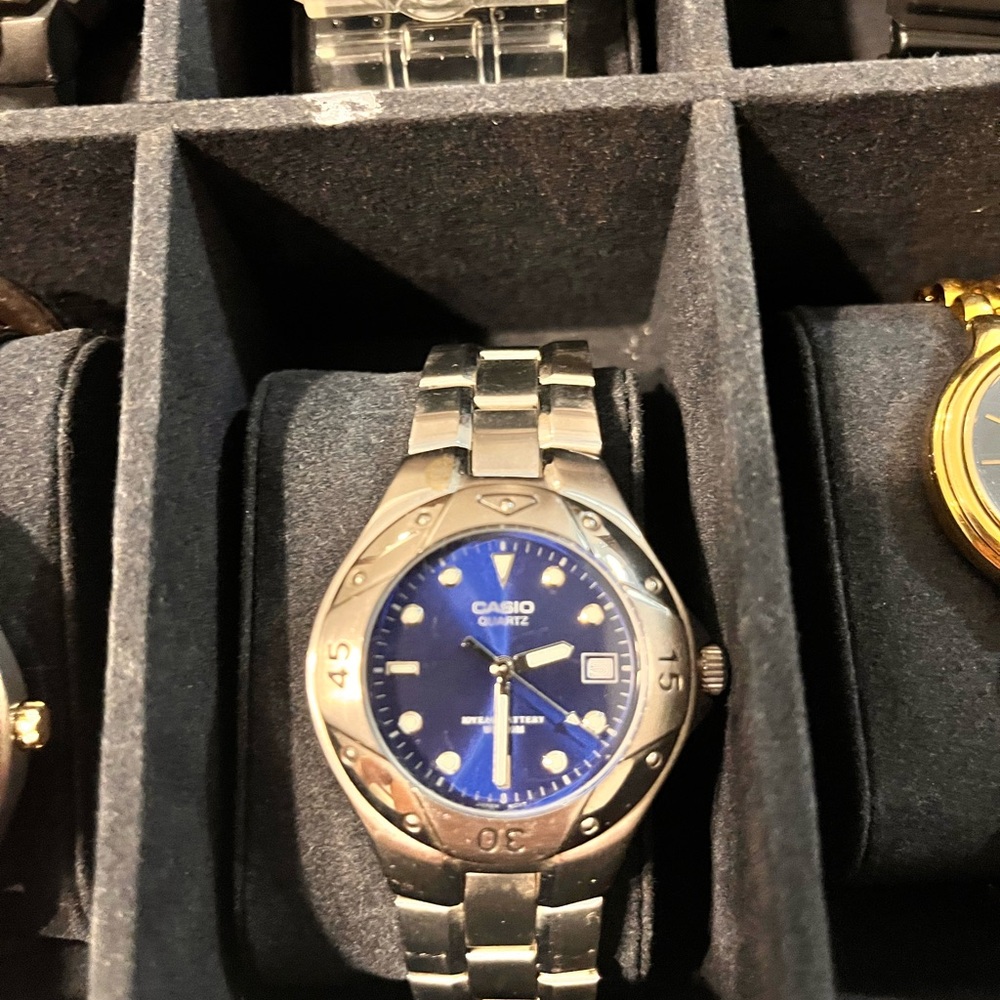 Casio Quartz Blue Dial Silver Watch